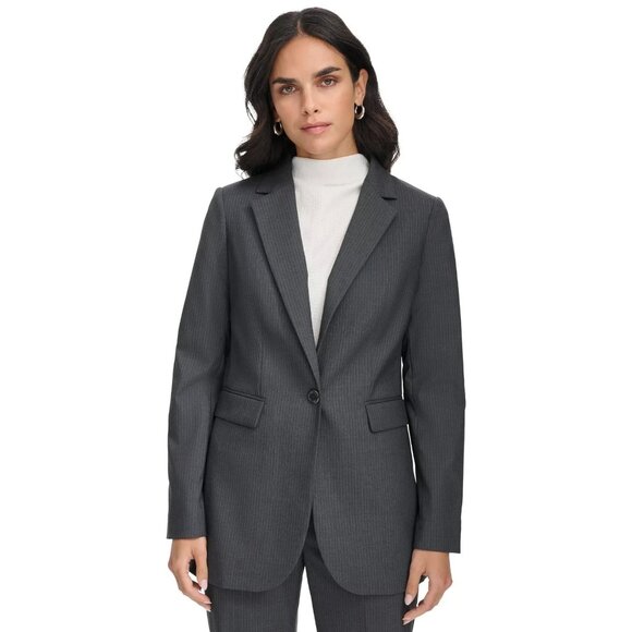Calvin Klein Jackets & Blazers - Calvin Klein Women's Pinstripe One-Button Blazer Gray Petite Size 12P MSRP $159